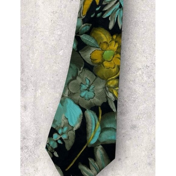 CARNAVAL DE VENISE Silk Tie Black Blue Floral W:4" EUC - Picture 6 of 6